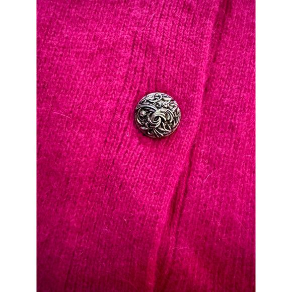 Macy's VTG Deadstock Pink Fushcia Lambswool Angora Cardigan Sweater Women Large - Picture 7 of 8